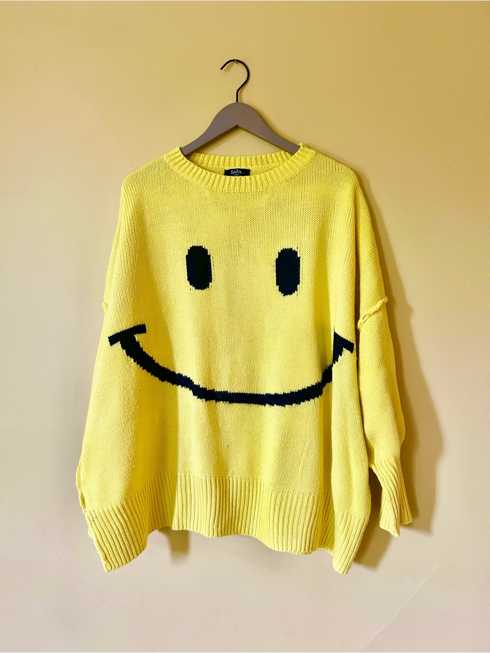Dressed in LALA Yellow Smiley Face Crewneck Sweater